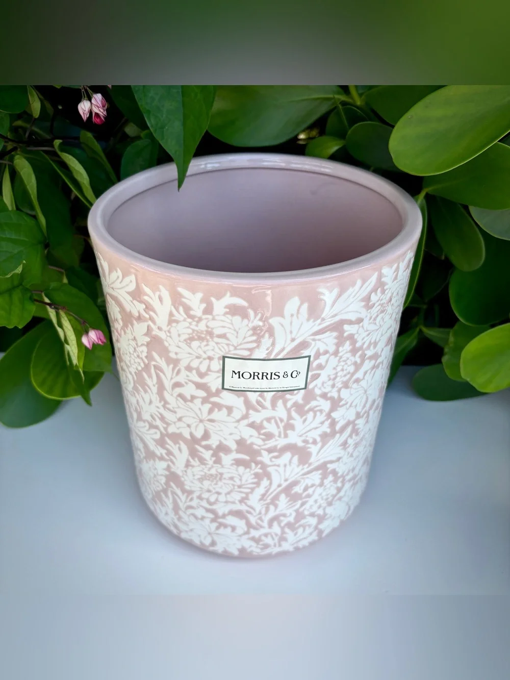 Morris & Co Pink Chrysanthemum Ceramic Bath Set Waste Bin Soap Dispenser Tumbler